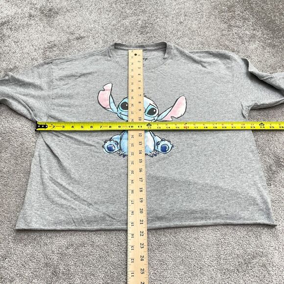 Disney Stitch Cropped Top Womens XL Gray Long Sleeve Crew Neck Cotton Casual Tee - Picture 6 of 12